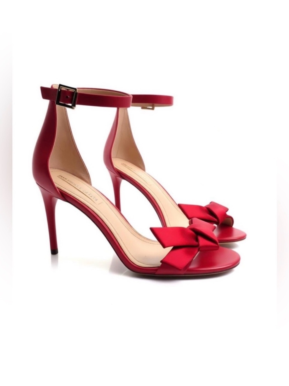 Women’s BCBG Maxazria red leather 4 inch heels with bow detail